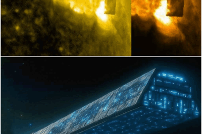 Earth-Sized Rectangular Spacecraft Appears Above the Sun
