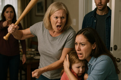 The chandelier trembled with the rhythm of other people’s forks. At the center of the table, Brenda’s voice detonated: “Ten thousand dollars is missing!” My sister-in-law’s finger found me like a verdict. “I saw her in the study,” Chloe said, calm as accusation can be. The air folded inward; everyone leaned into the spectacle. I, Anna, sat with my daughter Lily on my lap a room away, pretending the polished oak and crystal meant anything but judgment. Then Brenda left the room and returned with an aluminum baseball bat—a ridiculous, ordinary thing suddenly consecrated as instrument. Her face was not the face of a woman in grief; it was a blueprint of wrath. She walked toward me as if the dining room were a court and she the lone judge allowed to mete out punishment.