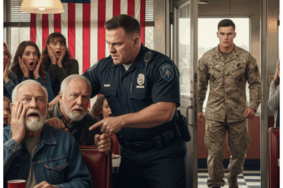 🛑 SHOCKING: Police Slaps Two Veterans in a Restaurant... But What Happens NEXT Will Leave You Speechless... The silence in the diner was shattered when the officer walked in. With a cold glare, he made his way to James and Walter, two elderly veterans who were simply enjoying their morning coffee. “Show me your IDs,” he demanded, his voice dripping with disdain. James, ever the calm one, tried to explain, “We’re just here for coffee. We’re veterans of the Marines.” But the officer wasn’t having it. “Veterans, huh?” He scoffed, looking for validation from the others around the room. “The truth is, you’re nothing but old men trying to relive some glory days.” James stayed calm, but Walter’s fist tightened. The officer leaned in closer, his breath hot on James’ neck. “Prove it.” With a sigh, James pulled out his tattered military ID, but the officer snatched it from his hand, inspecting it before throwing it to the floor. The entire room fell silent. No one moved. Then, with no warning, the officer slapped James hard across the face. The sound echoed through the diner, and the tension was palpable. Walter stood up, ready to fight, but the officer shoved him back into his seat. “Sit down, old man,” the officer sneered. “You’re not in the military anymore. This is MY world.” At that moment, just when it seemed like things couldn’t get worse, the door swung open. A Marine entered, his eyes locked onto the officer. What happened next was something no one saw coming. 👇