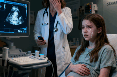 The automatic doors of St. Mary’s Hospital swung open just after midnight, and that’s when everything changed.  Dr. Emily Carter was finishing her shift when she saw a small figure stumble through the entrance — a girl, no older than thirteen, pale, drenched from the rain, clutching her stomach like she was holding herself together. “Please… it hurts,” the girl whispered before her knees buckled. The nurses rushed forward, and in that split second, Emily’s night became something she would never forget.