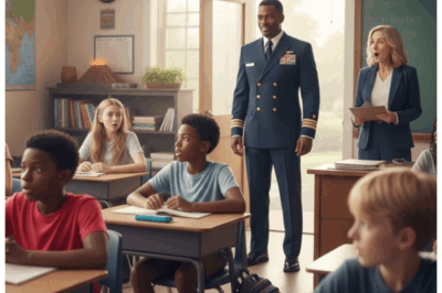 👮‍♂️ “The Class Laughed at Him, But When His Dad Walked in… The Entire Room Went Silent”  Marcus Jenkins had always been invisible. The quiet, Black boy at Jefferson Elementary in Arlington, Virginia, kept to himself. But when he shared a simple truth about his father’s job, his classmates mocked him—and his teacher called him a liar.  It was a typical morning in Mrs. Whitaker’s fifth-grade class. The kids went around the room, sharing what their parents did for a living. “My mom’s a lawyer,” Chloe said proudly. “My dad owns a tech company,” boasted Ethan. When it was Marcus’s turn, he hesitated. He wasn’t used to speaking up, but his mom had encouraged him. “My dad works at the Pentagon,” he said softly, hoping it would be enough.  The room erupted in laughter. “Yeah right!” Ethan scoffed. “What does he do, clean the floors?” The teacher, Mrs. Whitaker, chuckled too, shaking her head. “Marcus, we don’t need to make up stories, okay?”  Marcus’s face burned with embarrassment, and his voice quivered as he tried to explain. “I’m not lying. He really works there.” But the laughter continued, and his heart sank. Why had his mom insisted he share this?  Just when it seemed the mocking would never stop, the classroom door swung open. A tall man in a navy uniform stood in the doorway, his medals gleaming. “Excuse me,” he said calmly, “I’m looking for Mrs. Whitaker. I’m Commander David Jenkins—Marcus’s father.”  The room went deathly silent. Mrs. Whitaker’s eyes widened, and her jaw dropped. Marcus, stunned, barely believed his own eyes. His father nodded toward him, a proud smile crossing his face. “Sorry to interrupt, ma’am,” he said in a steady voice. “I promised my son I’d bring his science project he left in the car.”  The moment Commander Jenkins spoke, everything changed. Mrs. Whitaker fumbled for words. “O-of course, Commander Jenkins… we were just—uh—talking about family occupations…”  Commander Jenkins smiled, his gaze shifting to Marcus. “It’s important for kids to be proud of their parents,” he said, resting a firm hand on his son’s shoulder.  For the first time that day, Marcus finally allowed himself to smile—his father’s presence had silenced the room, and no one was laughing now.  👇