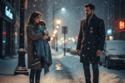 The wind howled down the frozen street as she whispered, “We have nowhere to go…” Her breath came out in small clouds, vanishing into the night. He could have kept walking. He could have ignored the woman clutching her son under the streetlight. But something in her voice — the quiet surrender — stopped him cold. His reply cut through the snow like a promise: “You do now.”