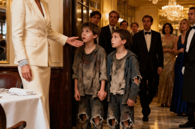 “Ma’am, can we have some of your leftovers?”  The quiet question sliced through the luxury hum of the Manhattan restaurant. Forks froze midair. Conversations stopped. Two barefoot boys stood at the entrance — one tall, maybe twelve, the other small enough to hide behind his brother’s arm. Their faces were streaked with dirt; their eyes, too old for their age, flicked toward the untouched plates of food.