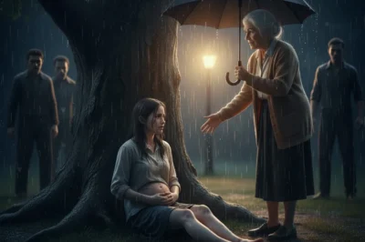 Rain hammered the roof like punishment from heaven that night. A young girl stood in the doorway, soaked to the bone, her small suitcase trembling in her hands. Behind her, voices cut through the storm.