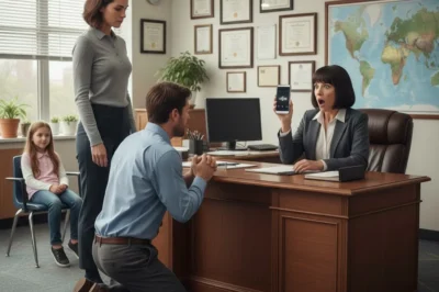 A ten-year-old girl was accused of violence and threatened with expulsion — until her mother pressed play on her phone, and the teacher’s own voice destroyed the room’s silence.