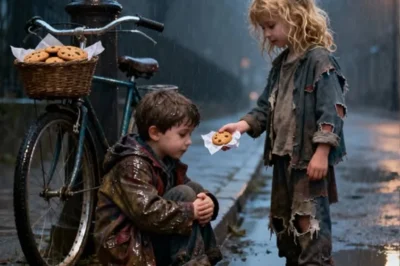 The November rain fell like needles on Portland’s streets when a little girl selling cookies stopped her bike beside a shivering boy no one else noticed. His coat was soaked, his face hidden behind tears. “Why are you helping me?” he whispered. She smiled. “Because someone should.” What she didn’t know was that the boy she saved would lead her to the one man who could change her life forever.