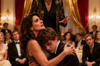 The moment Aunt Clarissa sneered, “Your boy’s a charity case — no real bloodline,” the ballroom air turned razor-sharp. I pulled my son close, ready to shield him from her cruelty, when the double doors exploded open. A tall, silver-haired man stepped inside, cane striking marble like a verdict. Guests gasped. He stopped before my son and whispered the word that shattered the room’s hierarchy: “Grandson.”