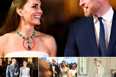 The room barely had time to breathe before a voice rang out across the ballroom — “Here the Queen is,” — and in that moment Princess Catherine appeared in ice-blue silk that caught every light and every eye, while Prince William didn’t even try to hide his stare, one aide whispering, “This feels bigger than a gala,” as the atmosphere subtly tipped from celebration into something electric.